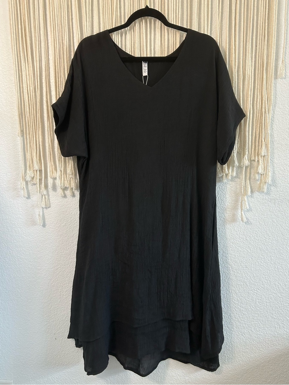 WHITE AMBER Australia Bamboo Cotton Black Flowing Midi Dress - Picture 2 of 13